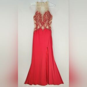 PARIS Women's Red Beaded Elegant Party Dress Size 8